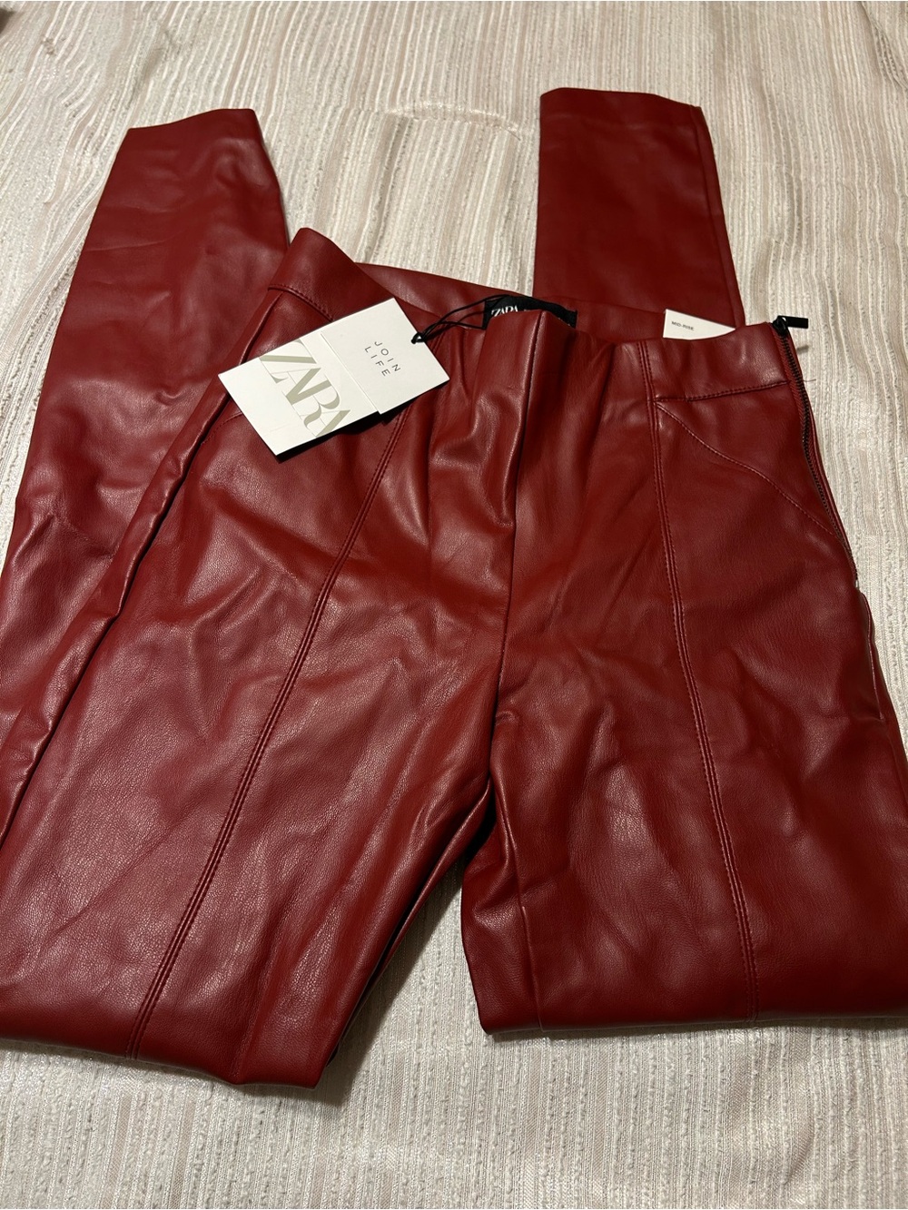 Zara Deep Red Faux Leather Skinny Pants